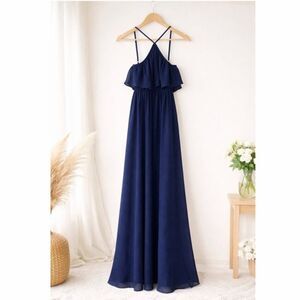Show Me Your MuMu Rebecca Ruffle Dress XS Navy Bridesmaid Dress Blue